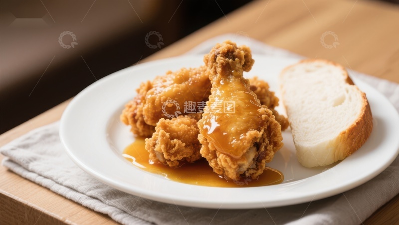 高清大图下载【趣麦麦图】炸鸡配蜂蜜与面包片