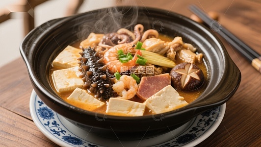 热气腾腾的海鲜豆腐煲