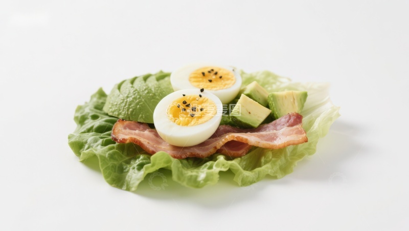 高清大图下载【趣麦麦图】生菜包裹的鸡蛋培根沙拉