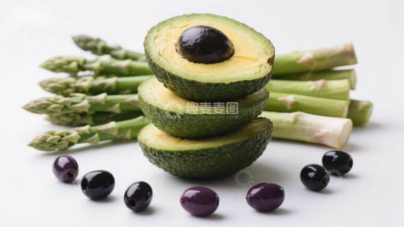 高清大图下载【趣麦麦图】牛油果芦笋与橄榄静物