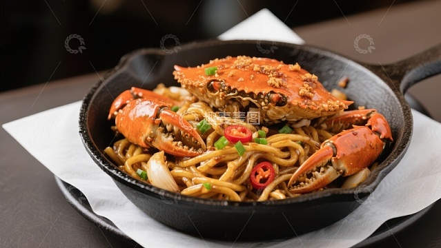 铁锅炒蟹面，美味海鲜料理
