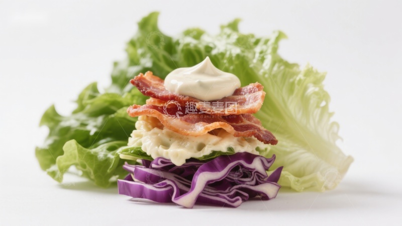 高清大图下载【趣麦麦图】培根生菜紫甘蓝沙拉堆叠
