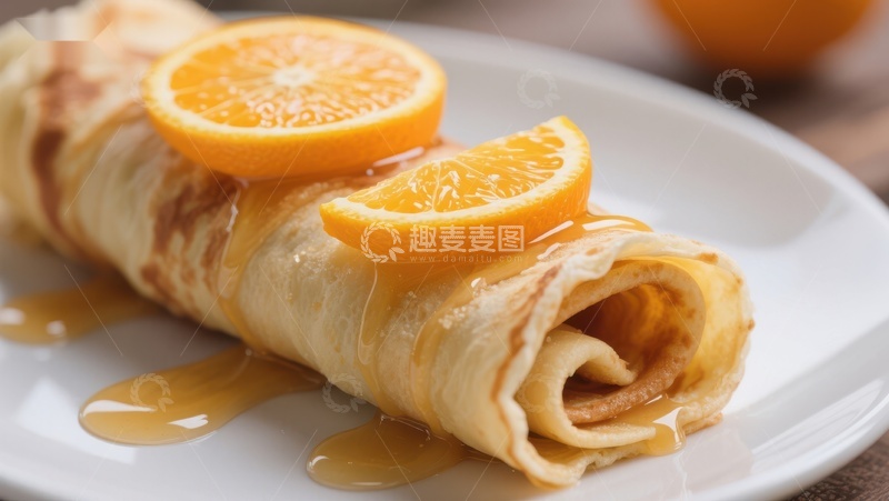 高清大图下载【趣麦麦图】橙香薄饼卷配蜂蜜