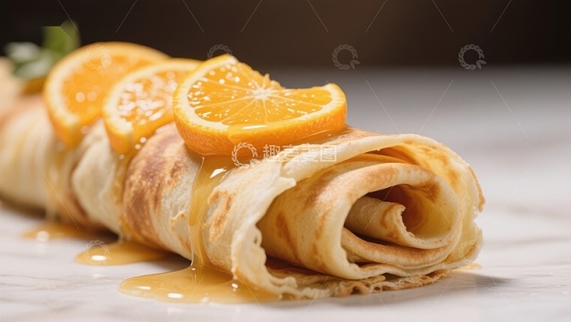 橙香薄饼卷，淋上蜂蜜