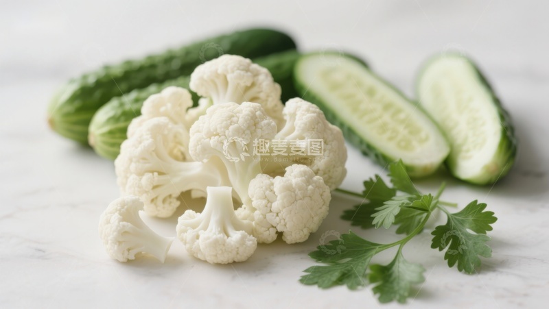高清大图下载【趣麦麦图】花椰菜与黄瓜静物摆拍