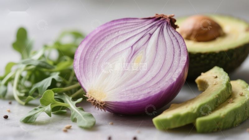 高清大图下载【趣麦麦图】紫洋葱与牛油果切片静物