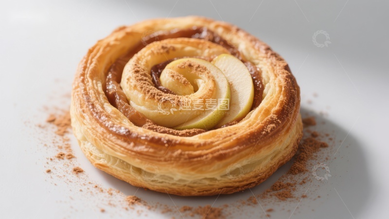 高清大图下载【趣麦麦图】螺旋苹果酥，撒上肉桂粉