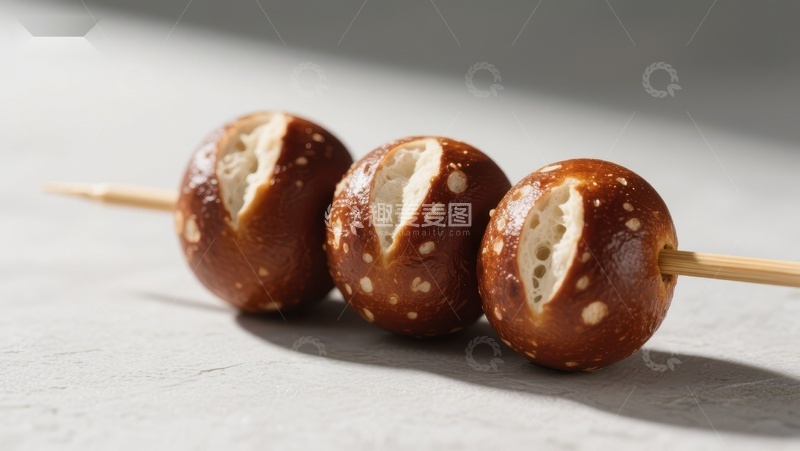 高清大图下载【趣麦麦图】串烧面包球，表面金黄酥脆