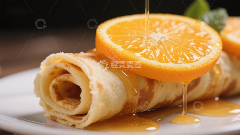 高清大图下载【趣麦麦图】橙片点缀的煎饼配蜂蜜
