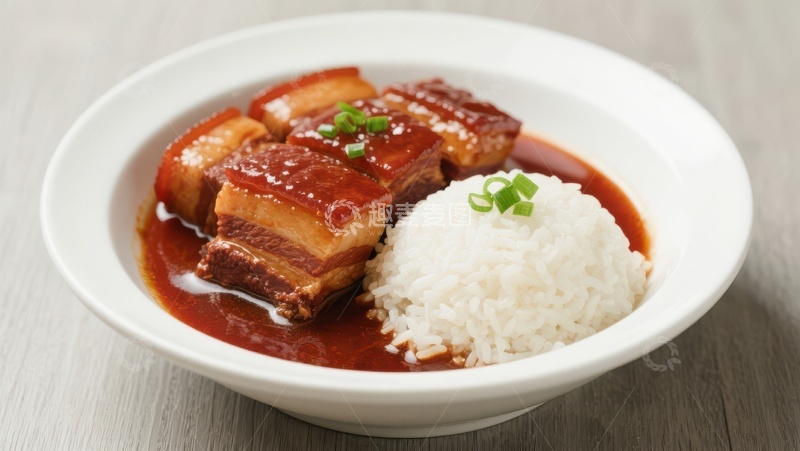 高清大图下载【趣麦麦图】红烧肉配白米饭