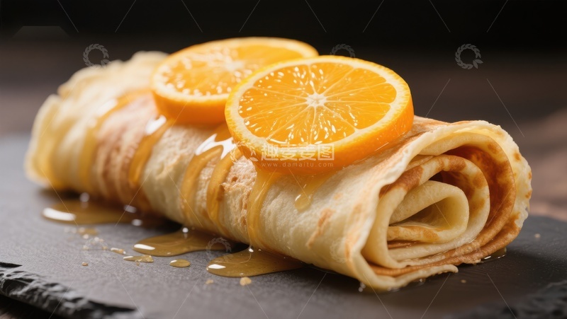高清大图下载【趣麦麦图】橙片点缀的蜂蜜煎饼卷
