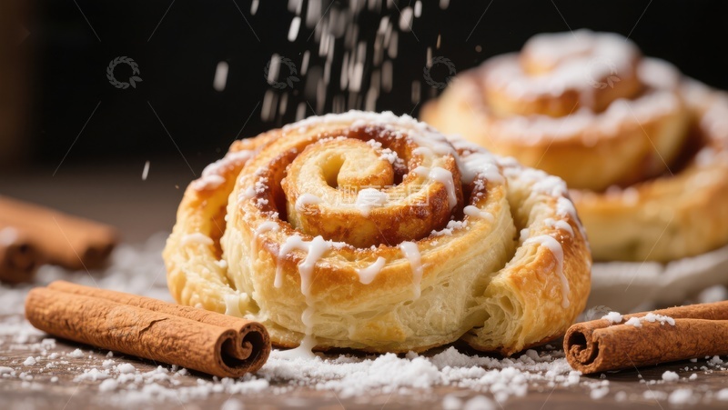 高清大图下载【趣麦麦图】撒粉的肉桂卷特写