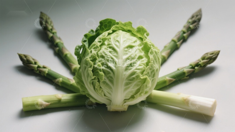 高清大图下载【趣麦麦图】卷心菜与芦笋的静物组合