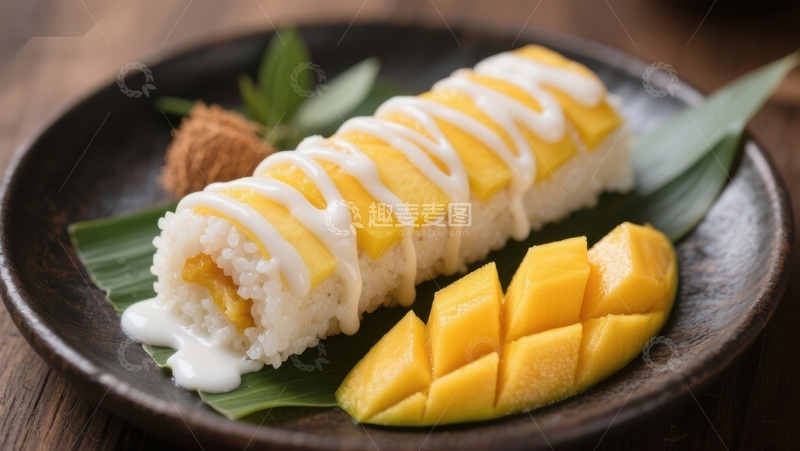 高清大图下载【趣麦麦图】芒果寿司配椰奶酱