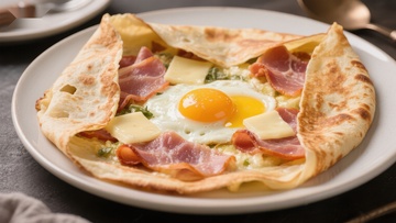 煎饼配煎蛋和火腿