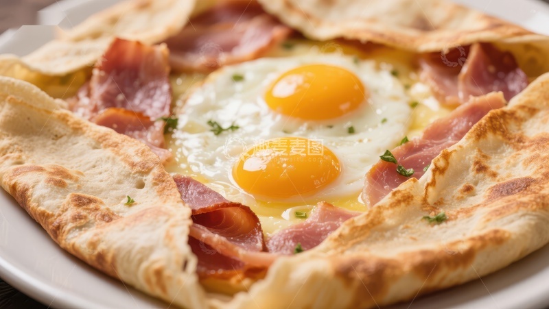 高清大图下载【趣麦麦图】蛋黄培根煎饼美食