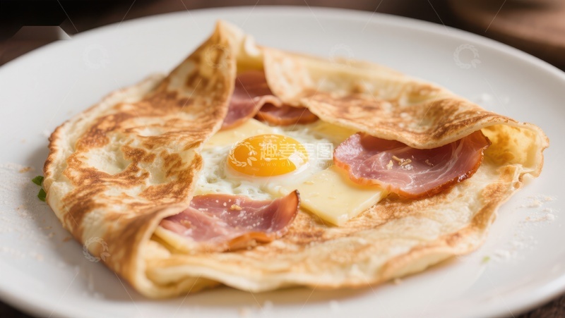 高清大图下载【趣麦麦图】-煎饼配蛋黄与火腿