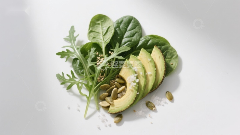 高清大图下载【趣麦麦图】牛油果与绿叶蔬菜摆盘