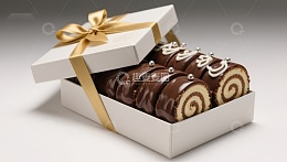 精美礼盒中的巧克力蛋糕卷