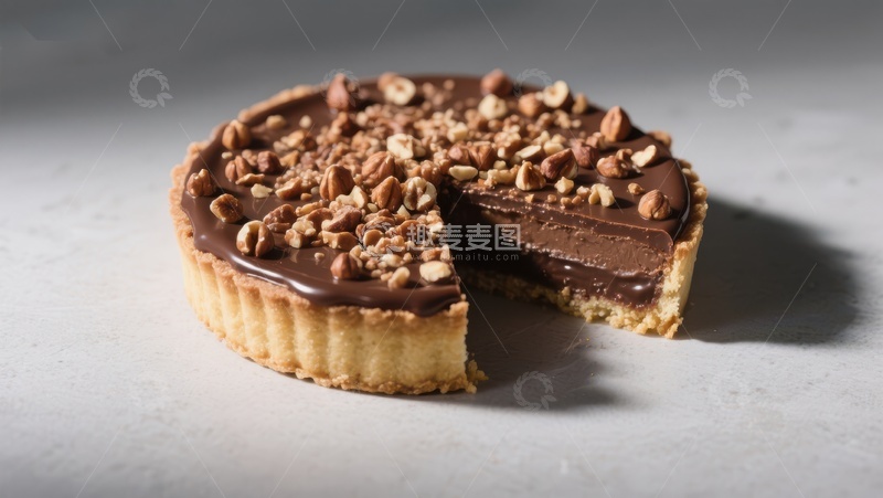 高清大图下载【趣麦麦图】巧克力坚果挞，切片展示