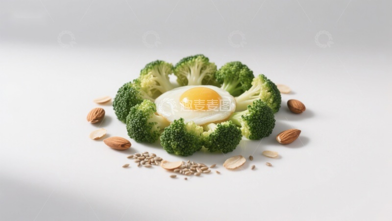 高清大图下载【趣麦麦图】西兰花环绕煎蛋的创意摆盘