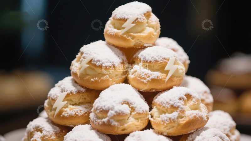 高清大图下载【趣麦麦图】奶油泡芙塔，撒上糖粉