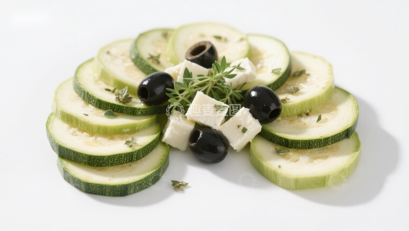 高清大图下载【趣麦麦图】西葫芦片配奶酪与橄榄