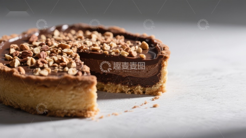 高清大图下载【趣麦麦图】巧克力坚果挞，切片展示