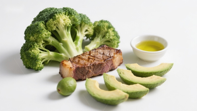 高清大图下载【趣麦麦图】牛排配西兰花与牛油果