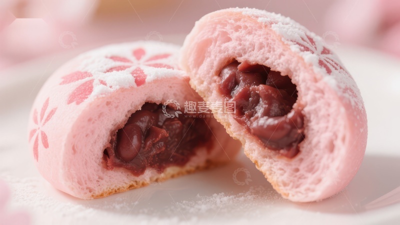 高清大图下载【趣麦麦图】樱花粉面包红豆馅