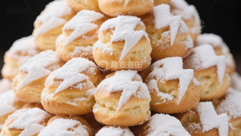 高清大图下载【趣麦麦图】奶油泡芙堆叠撒糖粉