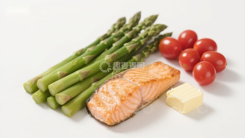 高清大图下载【趣麦麦图】三文鱼配芦笋樱桃番茄