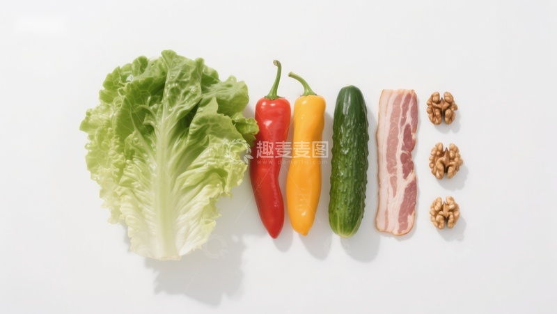 高清大图下载【趣麦麦图】-新鲜蔬菜与肉类食材排列
