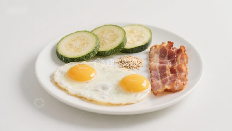 高清大图下载【趣麦麦图】煎蛋配培根和西葫芦