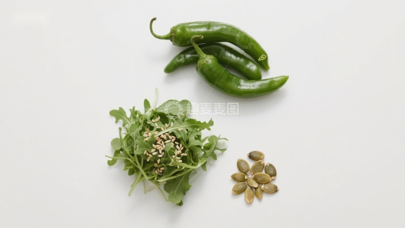 高清大图下载【趣麦麦图】青椒香菜与南瓜籽静物