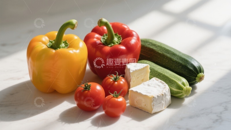 高清大图下载【趣麦麦图】新鲜蔬菜与奶酪静物