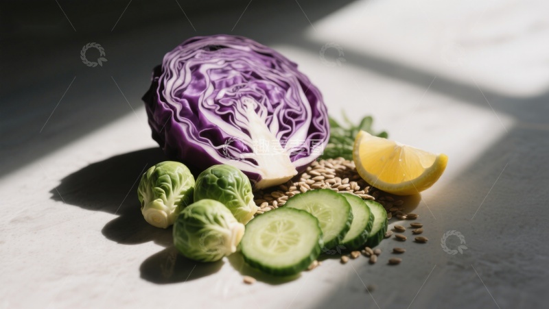 高清大图下载【趣麦麦图】新鲜蔬菜与柠檬的静物组合