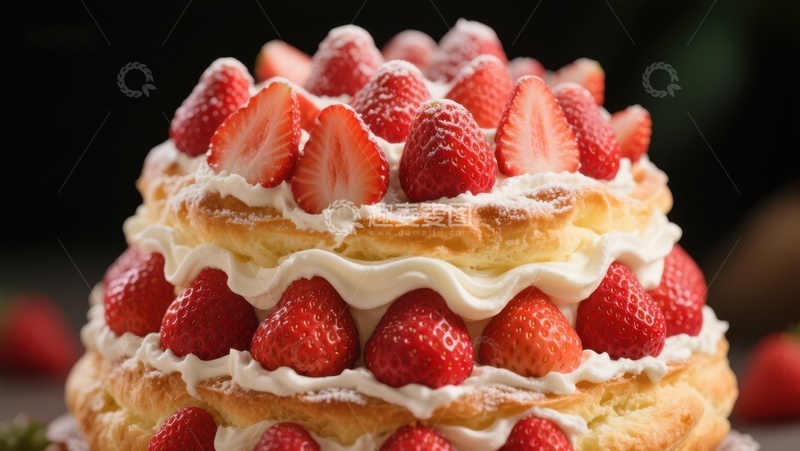 高清大图下载【趣麦麦图】草莓奶油蛋糕，层次分明