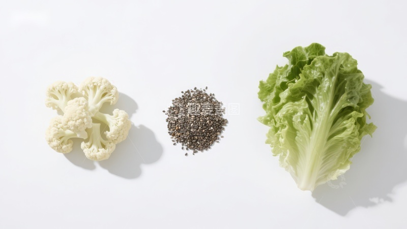 高清大图下载【趣麦麦图】花椰菜、香料与生菜静物
