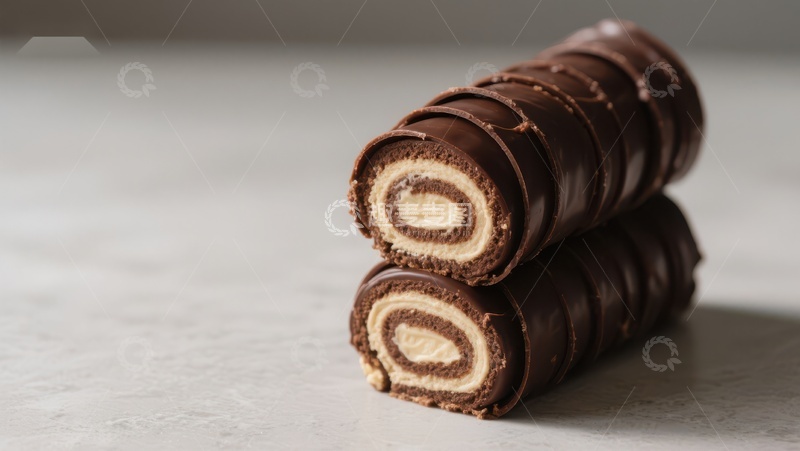 高清大图下载【趣麦麦图】巧克力夹心卷叠放特写