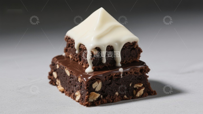高清大图下载【趣麦麦图】巧克力布朗尼配白巧克力酱