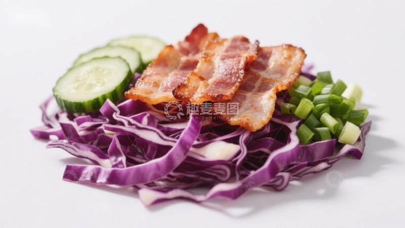 高清大图下载【趣麦麦图】紫甘蓝配培根蔬菜拼盘