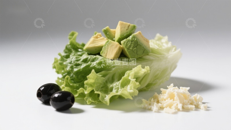 高清大图下载【趣麦麦图】生菜配牛油果与黑橄榄