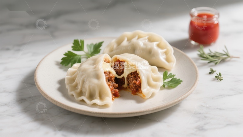 高清大图下载【趣麦麦图】美味饺子配番茄酱