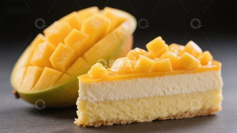 高清大图下载【趣麦麦图】芒果芝士蛋糕切片与新鲜芒果
