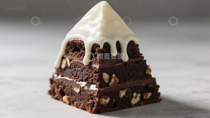 高清大图下载【趣麦麦图】巧克力坚果布朗尼配白巧克力酱