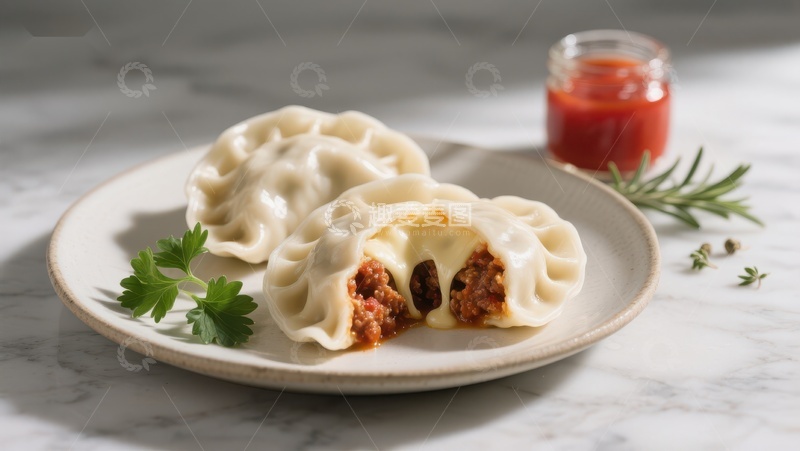 高清大图下载【趣麦麦图】美味饺子配番茄酱