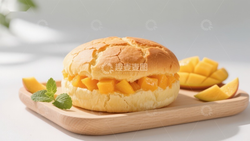 高清大图下载【趣麦麦图】芒果奶油面包，清新美味