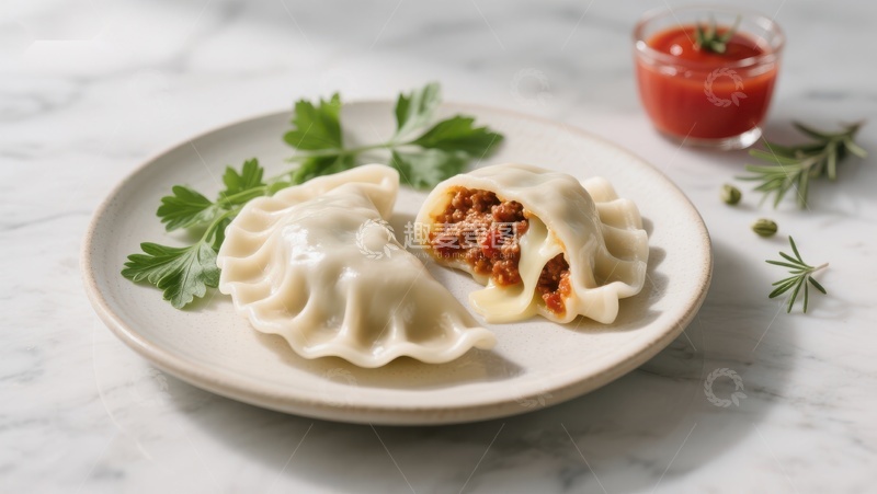 高清大图下载【趣麦麦图】美味饺子配番茄酱