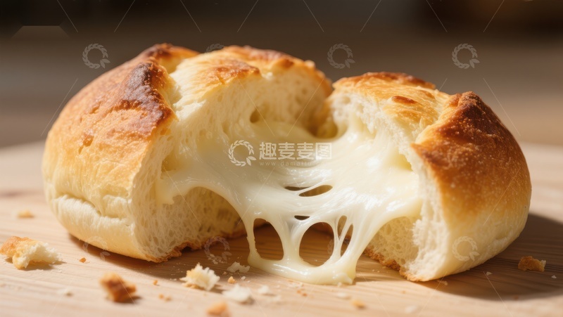 高清大图下载【趣麦麦图】芝士面包撕开瞬间，奶酪拉丝诱人